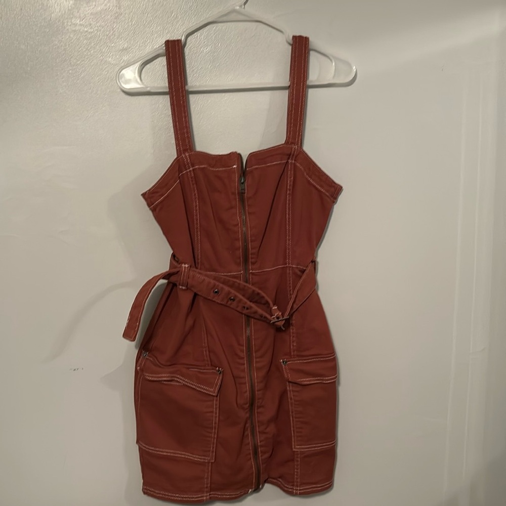 Zip-up brown jean dress